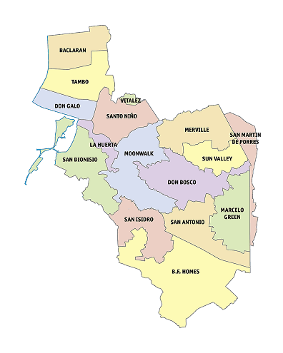 Map of Parañaque City showing all barangays and districts